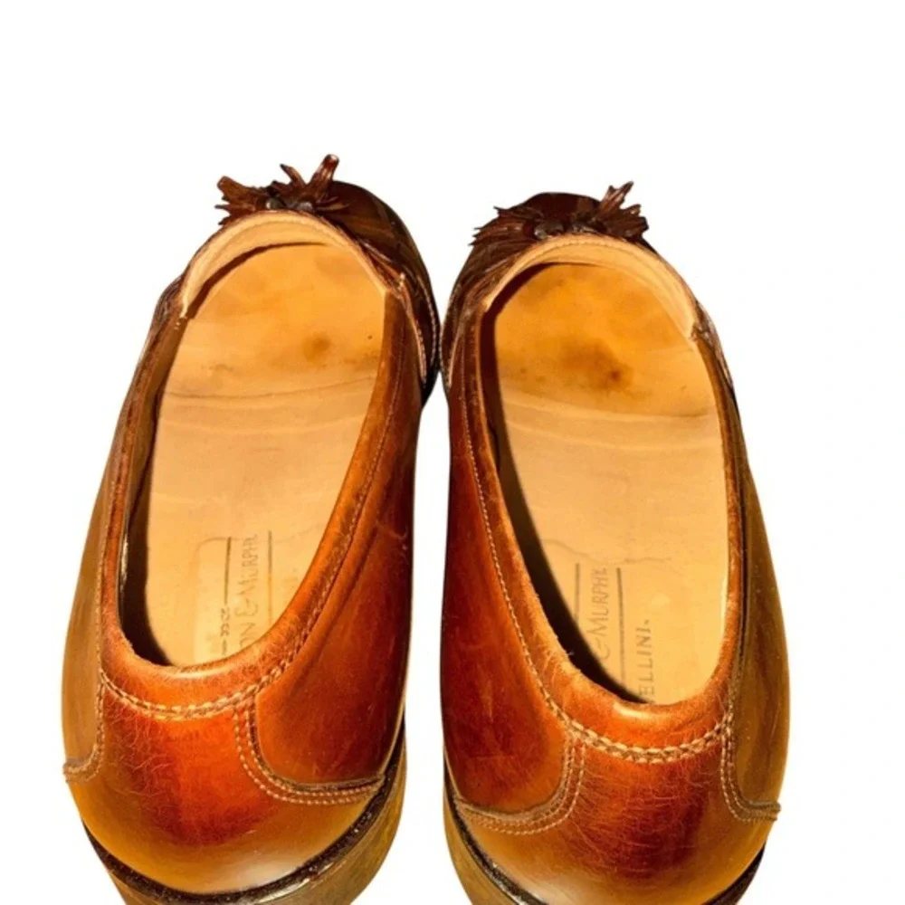 Johnston & Murphy Loafers Mens 8.5W Pre-Owned Brown Tassel Braided Leather Italy